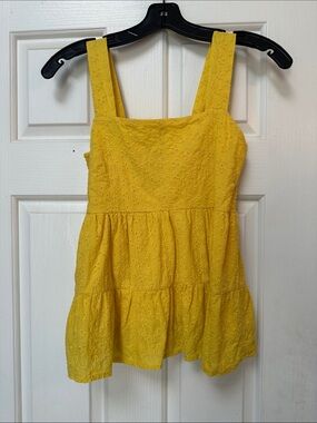 Aqua Bright Yellow Eyelet Square-Neck Tank